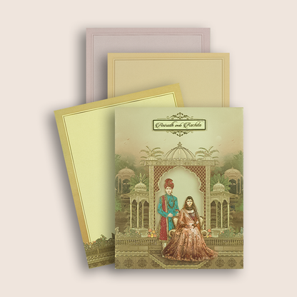 Brown Jharokha Bride Groom Padded  wedding Invitation - KAA06380