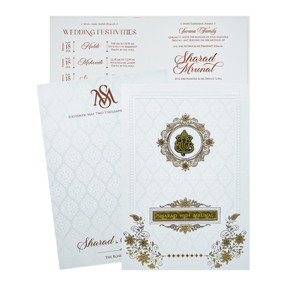 Check out White Ganesh Embossed Floral Wedding at best price.WhatsApp Support |Express Delivery|King of Cards.