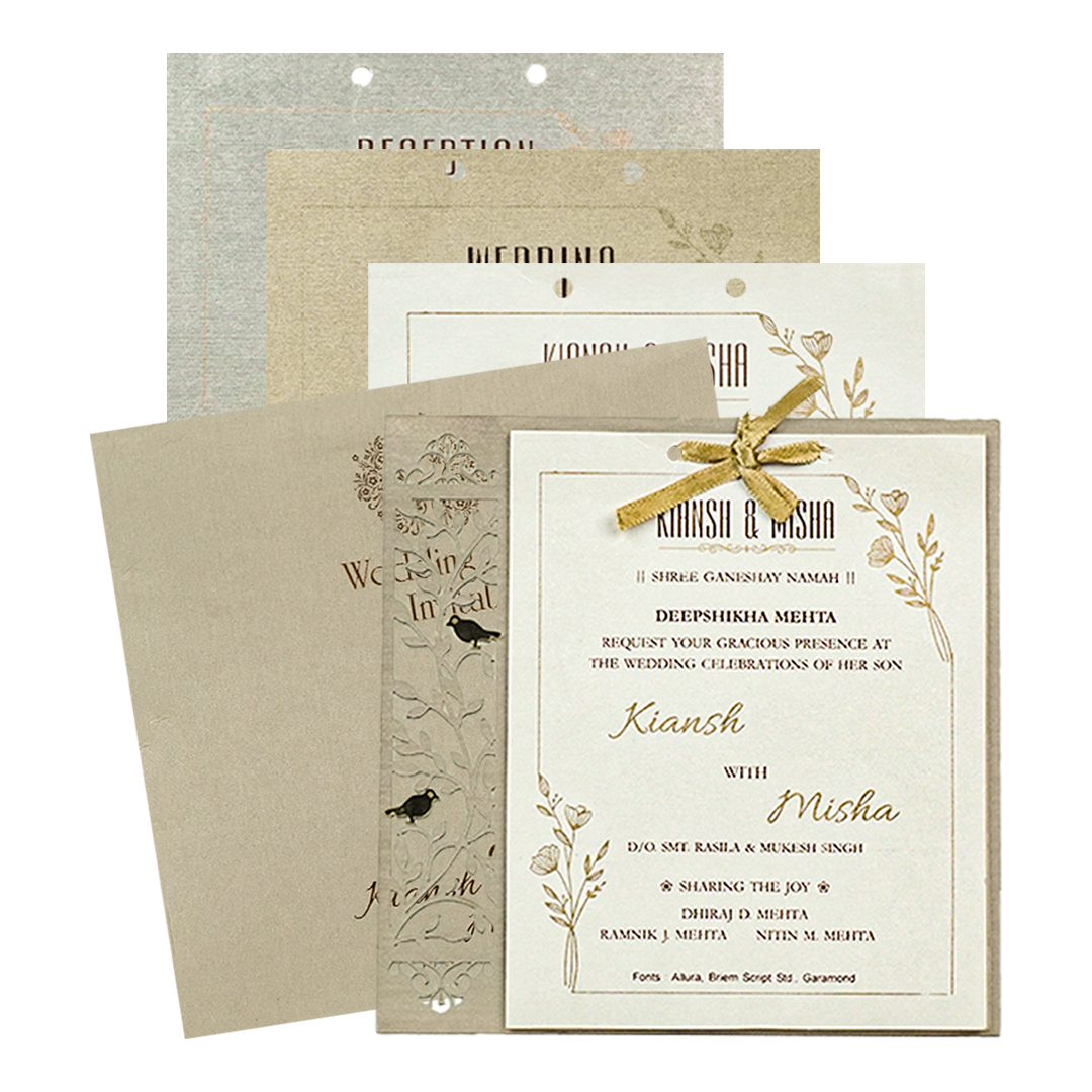 Elegant Ivory Laser-Cut Wedding Card - KRC31440