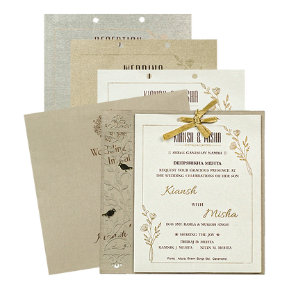 Elegant Ivory Laser-Cut Wedding Card - KRC31440