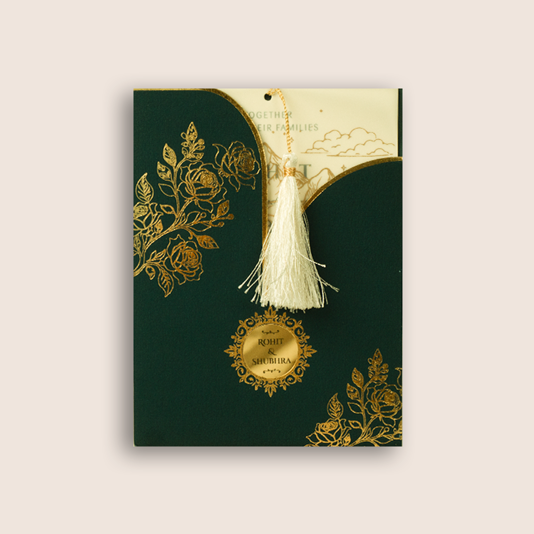 Teal Green Floral Laser Cut Invitation Card - KJP25160