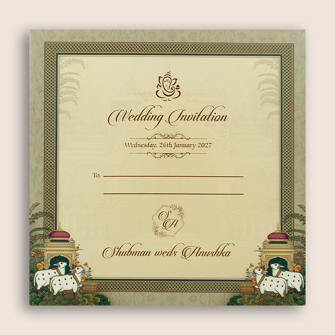 Grey Lord Shrinathji Padded Wedding Invitation - KRB10510