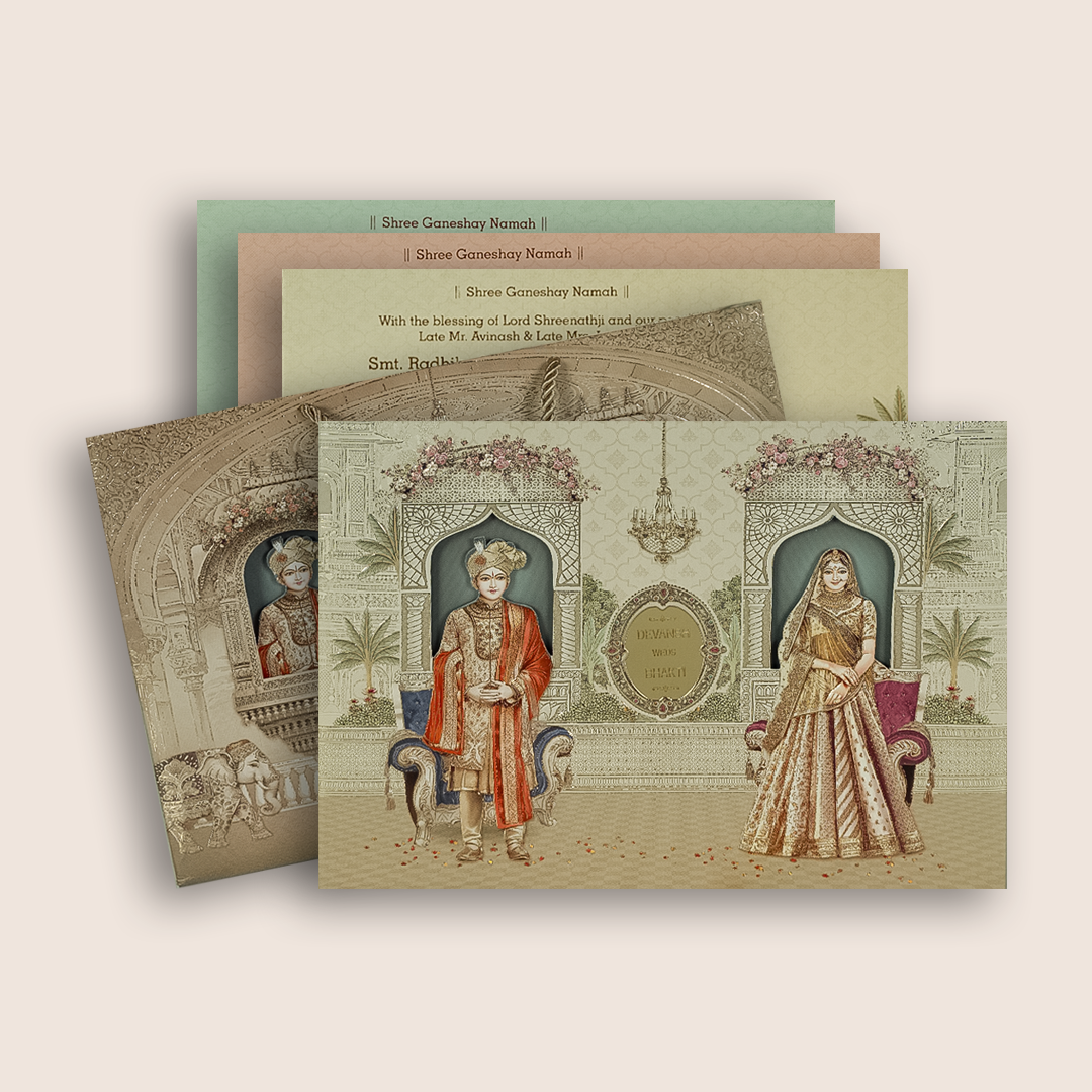 Beige Royal Bride Groom Wedding Invitation Box - KSI32850