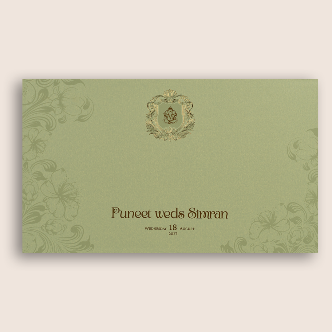 Pista Green Floral Padded Marriage Card - KPR024510