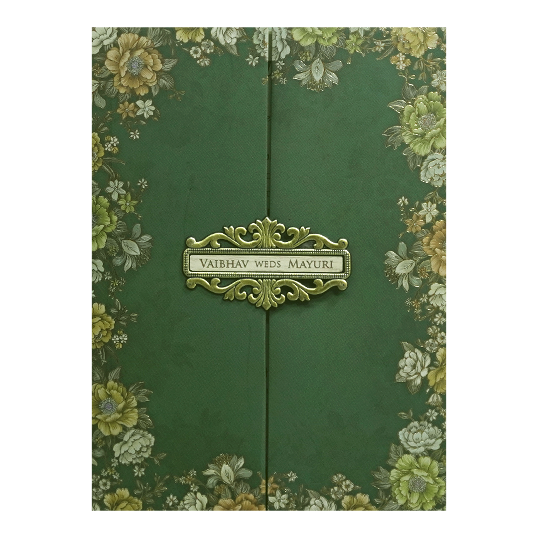 Green Floral Padded Wedding Card - KSH72580