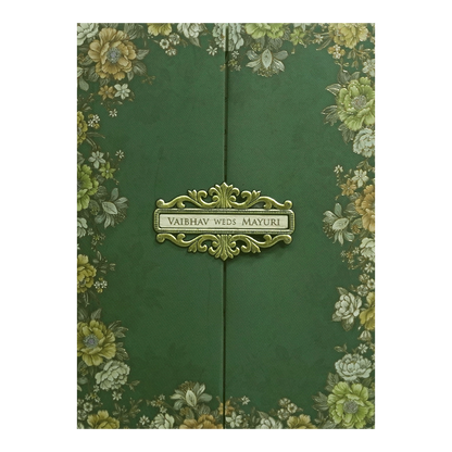 Green Floral Padded Wedding Card - KSH72580