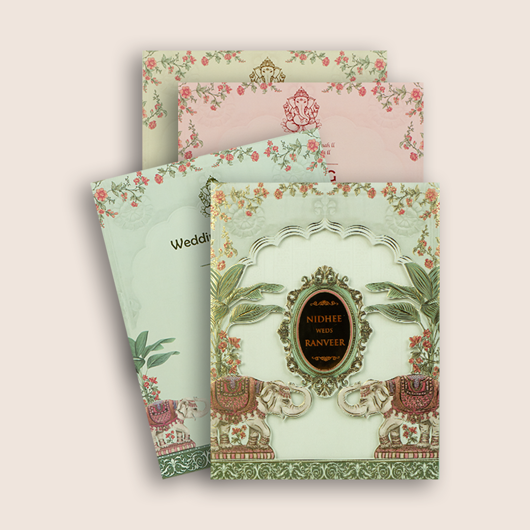Grey Elephant Laser Cut Padded Wedding Card - KVN07720