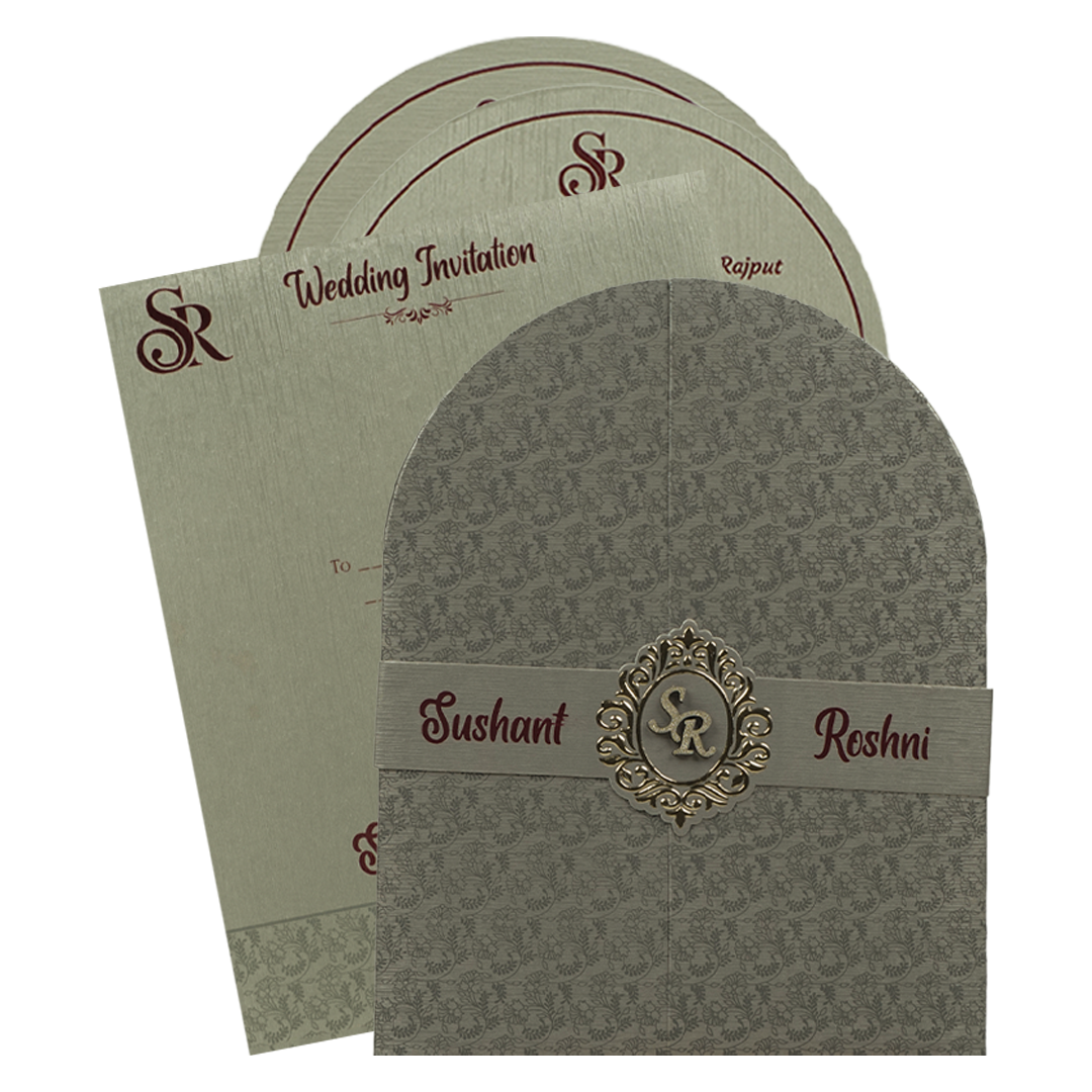Grey Taupe Arch Wedding Card-KSI65050