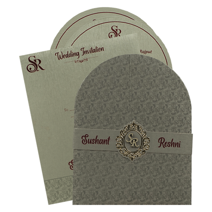 Grey Taupe Arch Wedding Card-KSI65050