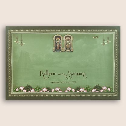 Green Lord Balaji Padmavathi Padded Marriage Card - KVN08060