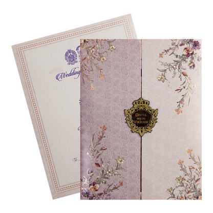 Lavender Floral Door Wedding Card-KNKC4082
