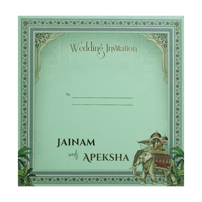 Green Royal Elephant Padded Wedding Card - KSH72650