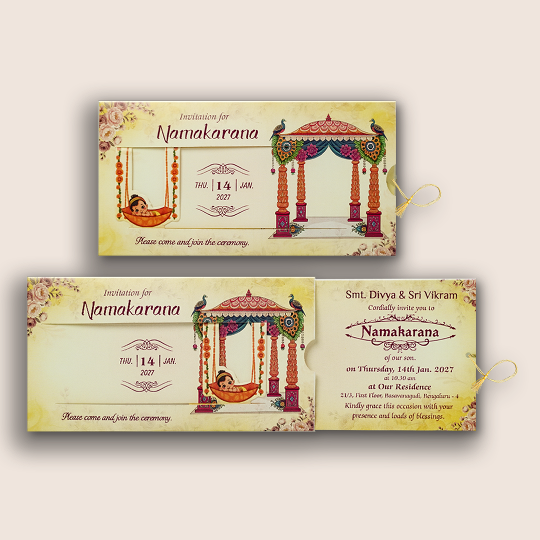 Yellow Baby Naming Ceremony Card-KNKRL119