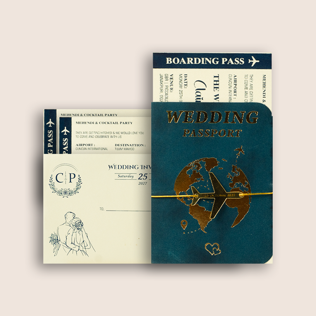 Navy Blue Wedding Passport Style Invitation Card - KJP29250