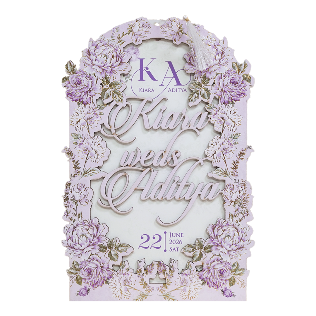 Luxury Lavender Floral Laser-Cut Wedding Card - KFR15100