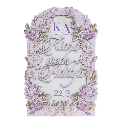 Luxury Lavender Floral Laser-Cut Wedding Card - KFR15100