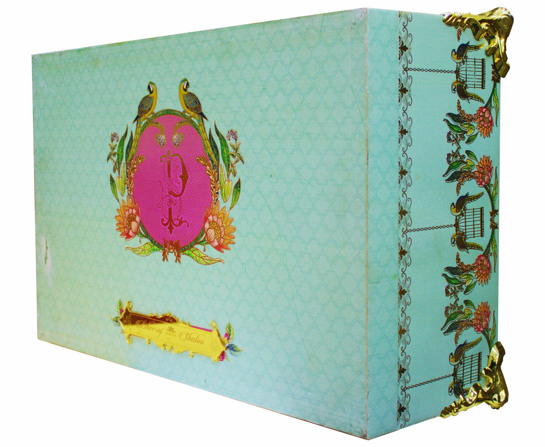 Light Green Ultra Premium Parrot Design Wedding Card -KNKUP012-King of Cards