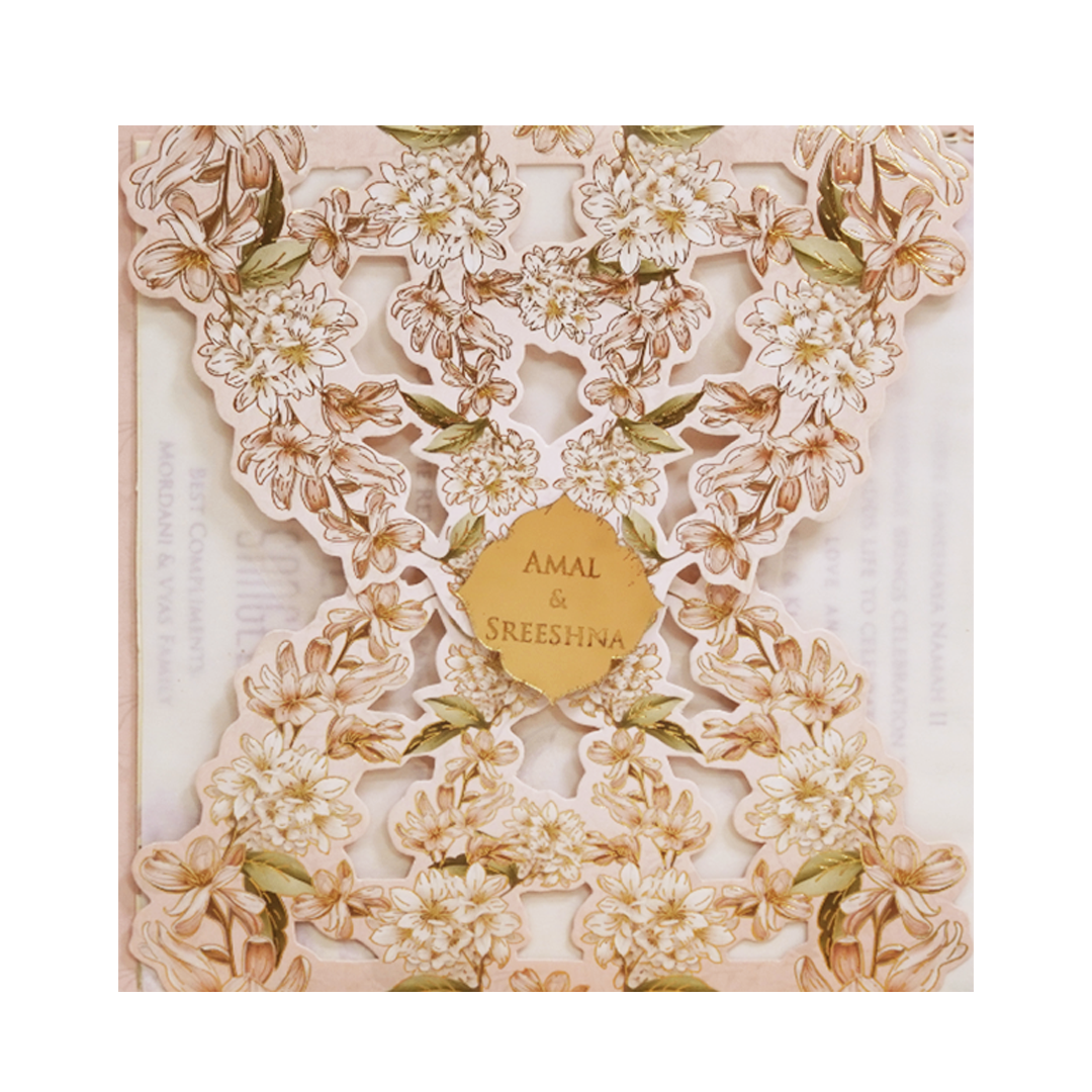 Cream Floral Laser Cut Wedding Card - KFR14230