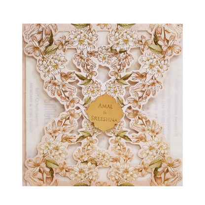 Cream Floral Laser Cut Wedding Card - KFR14230