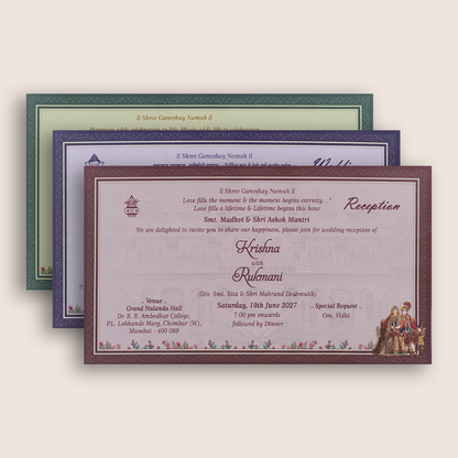 Teal Blue Royal Palace Bride Groom Floral Padded Wedding Invitation Card - KJTS1921