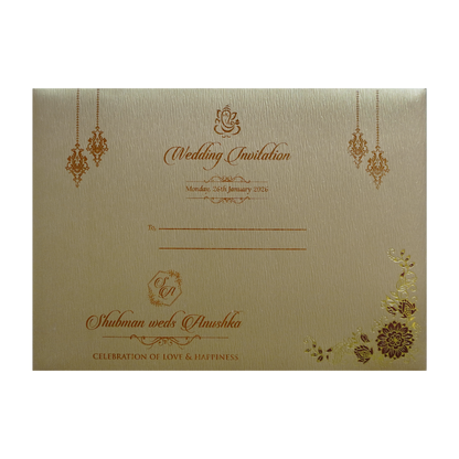 Gold Embossed Floral Padded Wedding Card-KRB09670