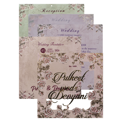 Pink Laser Cut Padded Wedding Card-KJTS1808