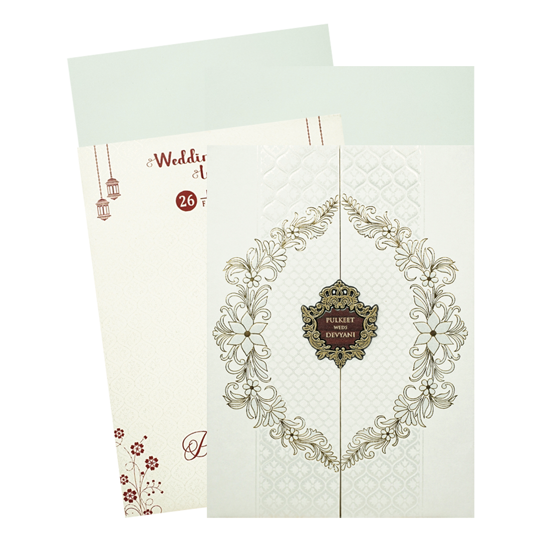 White Door Style Padded Wedding Card-KJTS1720