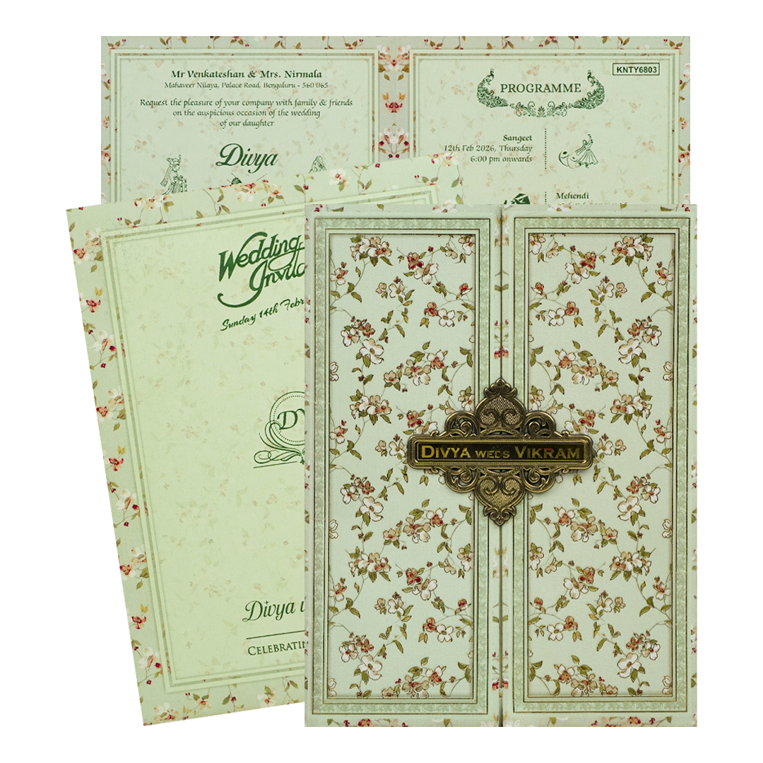 Green Floral Nameplate Door Invitation Card-KNTY6803