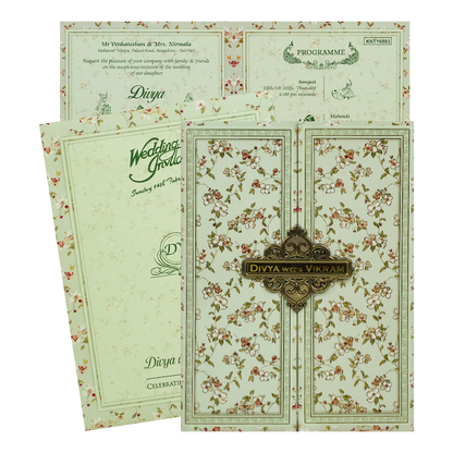 Green Floral Nameplate Door Invitation Card-KNTY6803