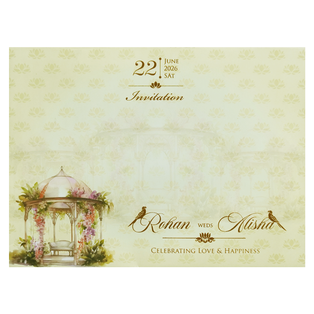 Yellow Pink Dome Gazebo Floral  Padded Wedding Card - KFR16320