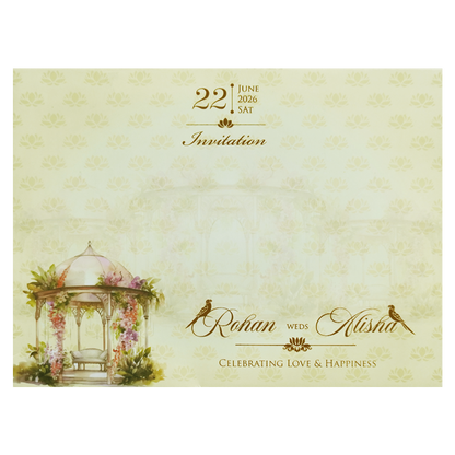 Yellow Pink Dome Gazebo Floral  Padded Wedding Card - KFR16320