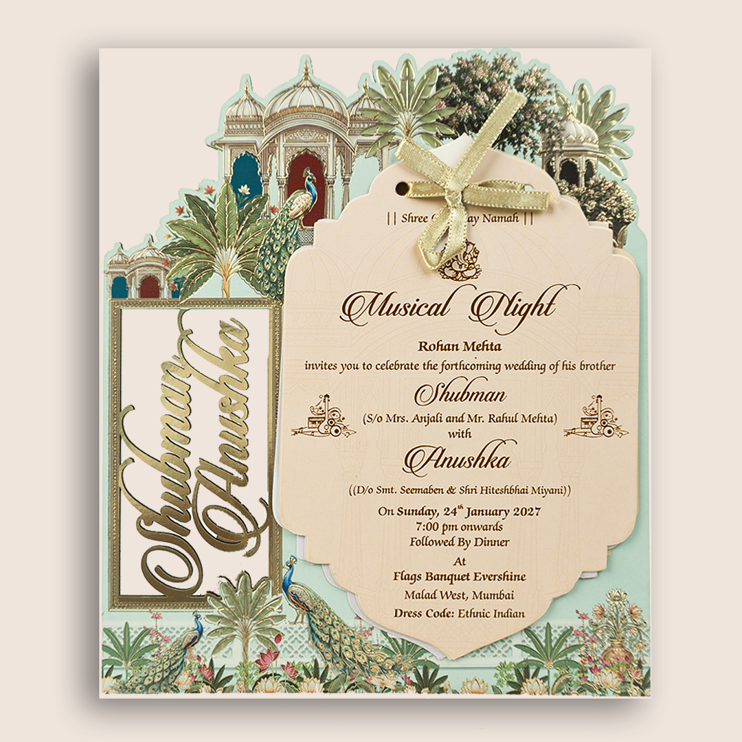 Teal Blue Jharokha MDF Laser Cut Wedding Invitation - KRB10070