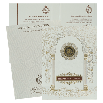 White Ganesha Arch Wedding Card-KRE28410
