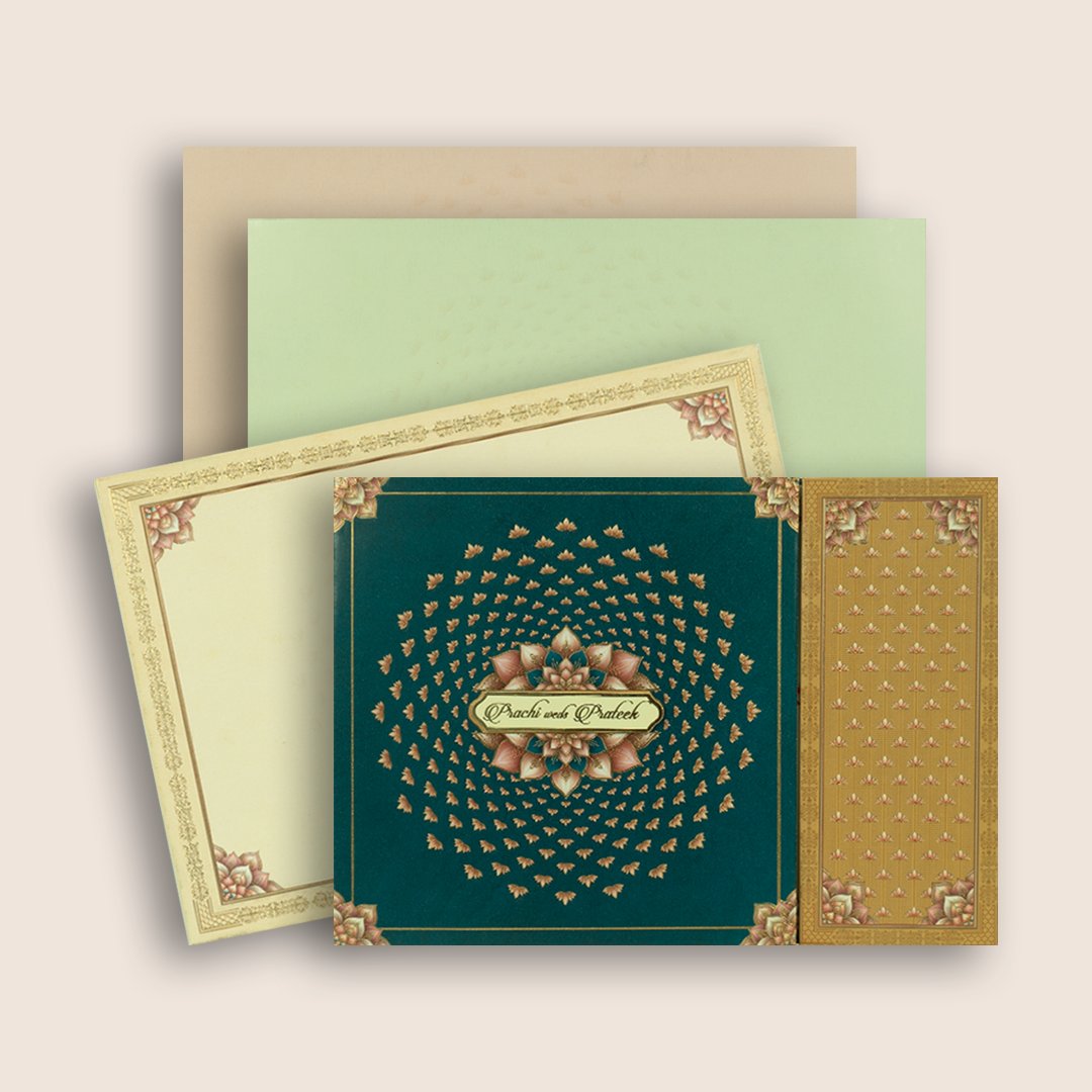 Royal Blue Padded Floral Door Style Wedding Card - KAA06050