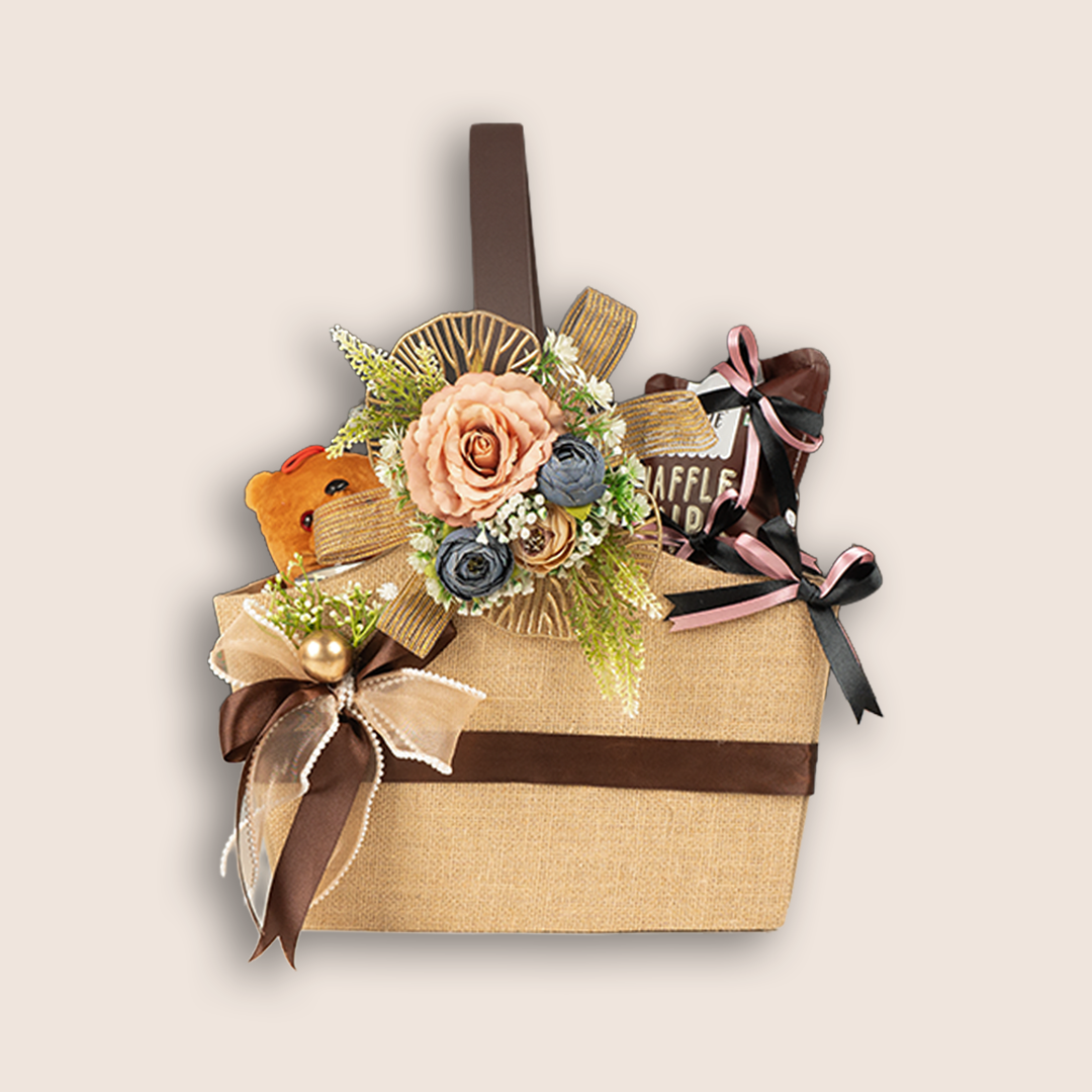 Beige Floral Premium Gift Hamper Basket - KLGH0100