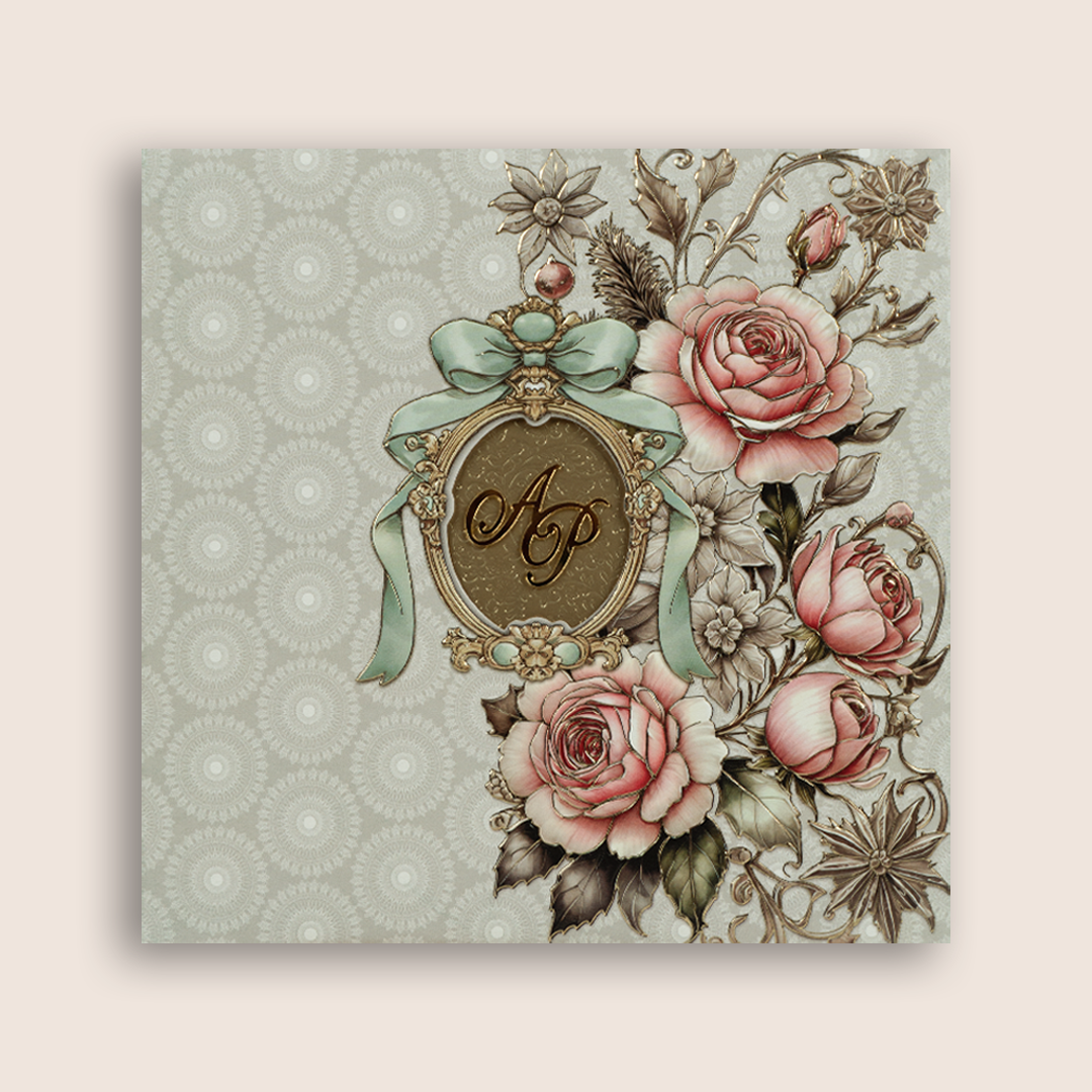 Grey Embossed Floral Padded Marriage Card - KPR026080