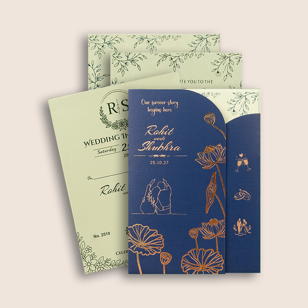 Blue Floral Door Style Wedding Invitation - KJP25190