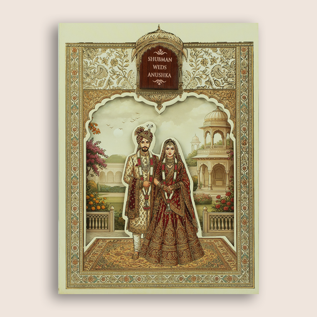 Beige Bride Groom MDF Laser Cut Wedding Card - KRB10010