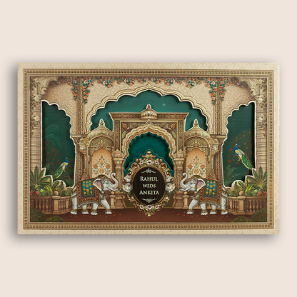 Peach Royal Elephant Padded Marriage Wedding Invitation - KSH18280