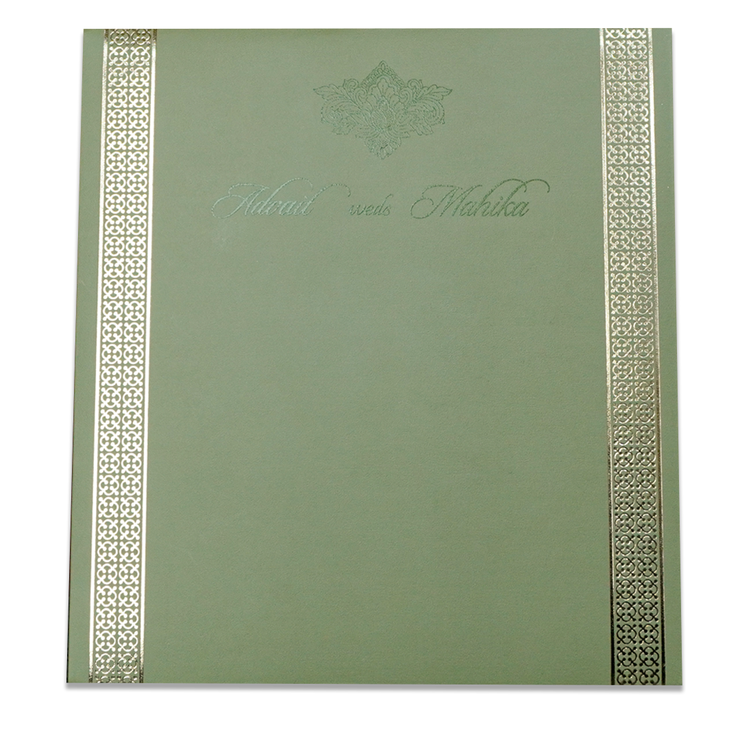 Green Gold Embossed Floral Wedding Card - KRCS8281