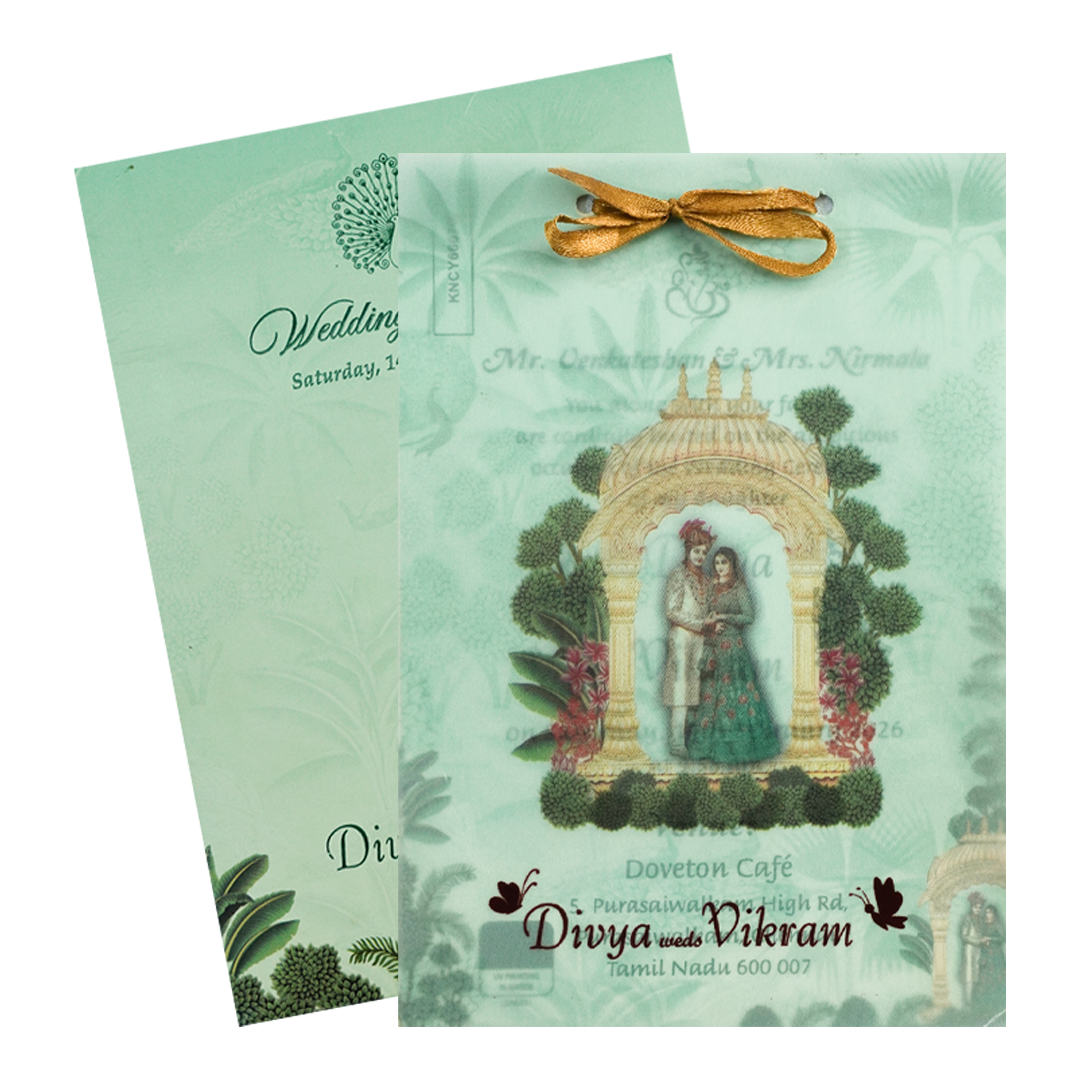 Green Arch Bride Groom Tracing Marriage Card-KNCY6607G