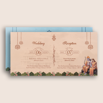 Sandal Embossed Lord Rama Sita Wedding Invitation - KVN08020