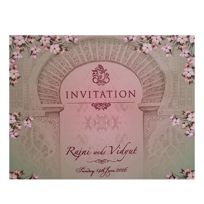 Green Padded Floral Horse Wedding Card- KVN07400