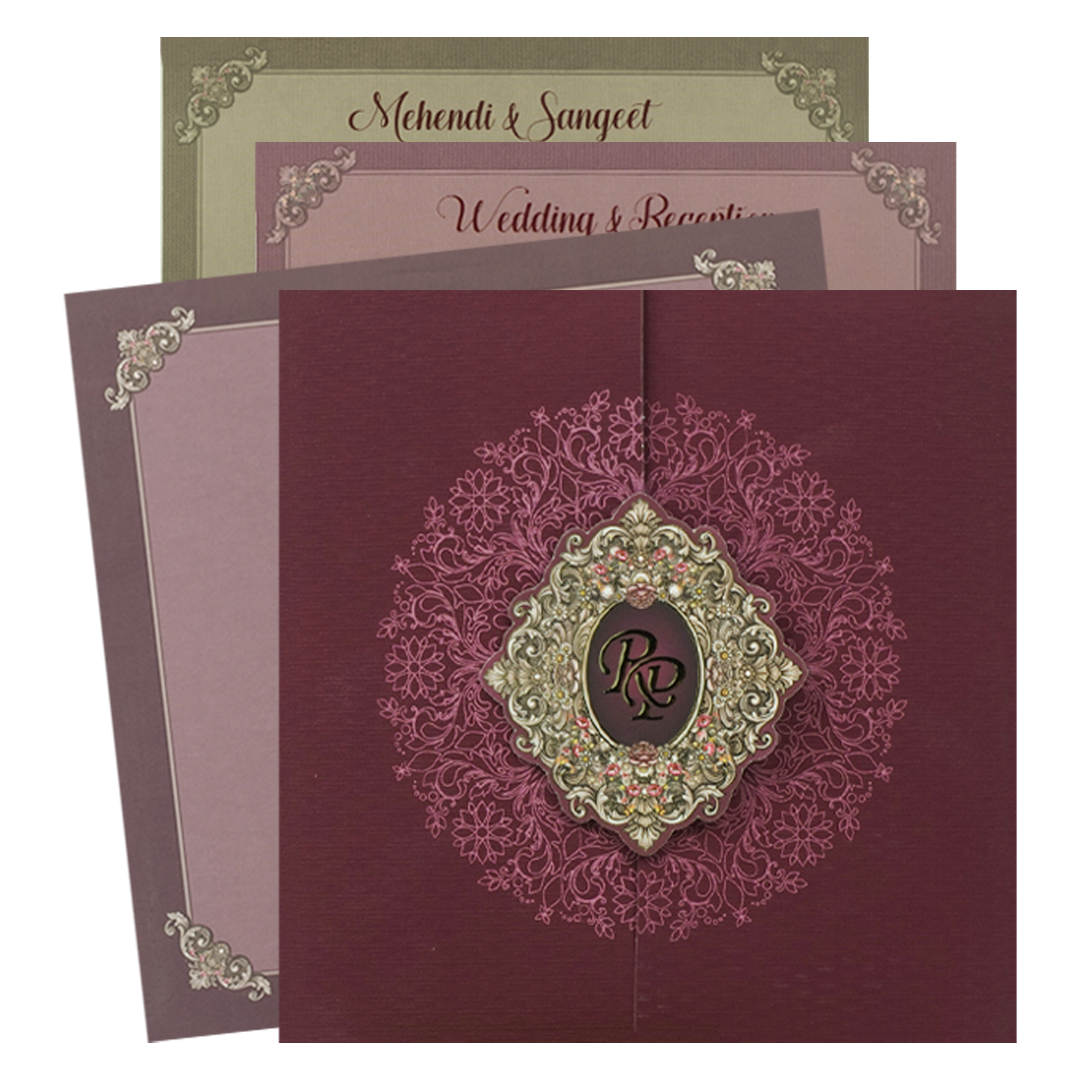 Maroon Floral Wedding Card-KSI65030