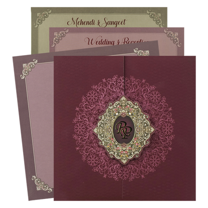 Maroon Floral Wedding Card-KSI65030