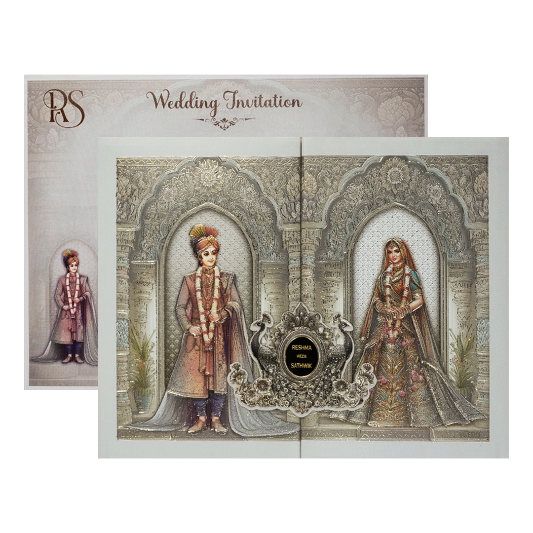 Silver Bride Groom Padded Wedding Card-KSI64150