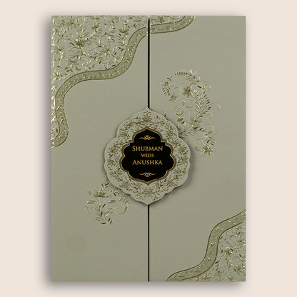 Grey Embossed Floral Door Style Padded Marriage Card - KRB10421
