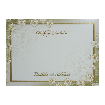 Grey Cream Floral Embossed Laser Cut Padded Wedding Card -KMMWD1143