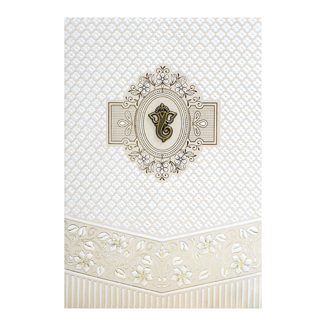White Quilted Floral Ganesh Wedding Card - KVN07180