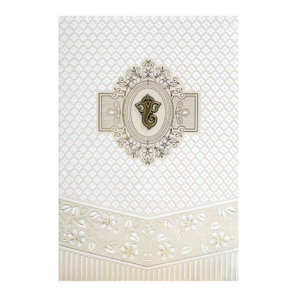 White Quilted Floral Ganesh Wedding Card - KVN07180